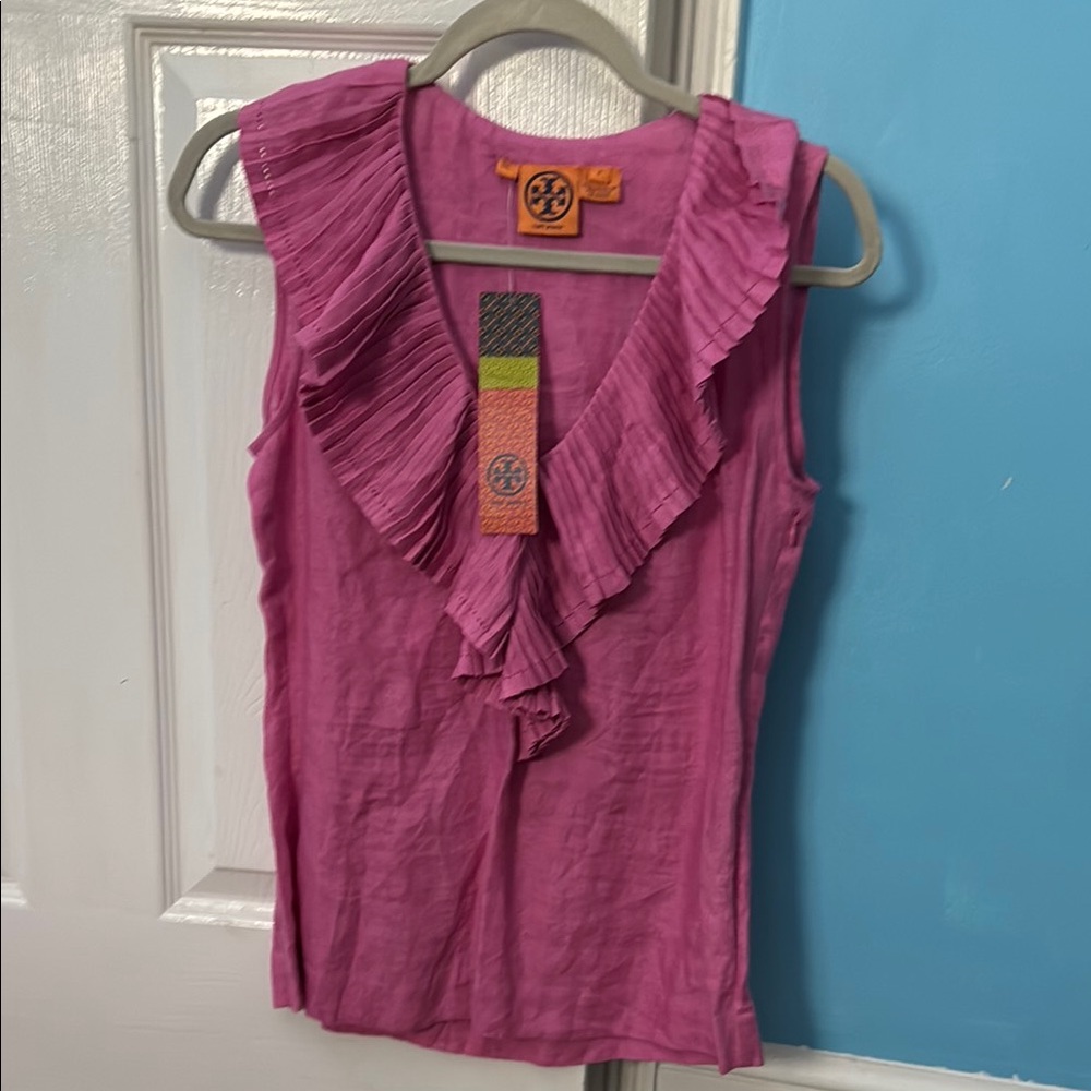 Tory Burch Pink Sleeveless Ruffle Top